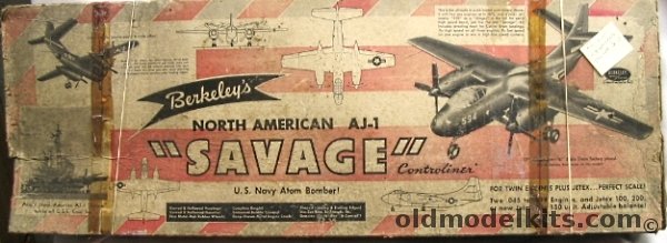 Berkeley 1/32 North American AJ-1 Savage Navy Atom Bomber 27 Inch Wingspan plastic model kit